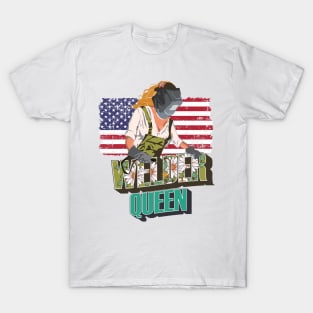 Welder queen floral pattern 90s retro style Usa flag welders T-Shirt